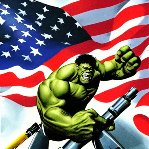 Image similar to hulk as president of united states, with huge bazooka, on car, unreal engine art, detail, by kresto the artist