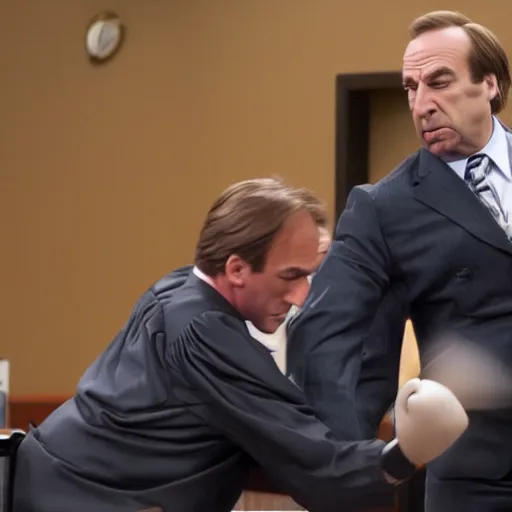 Image similar to Saul Goodman punching a judge in the face