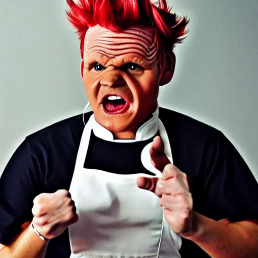 Image similar to a ram dressed up as gordon ramsay, realistic.