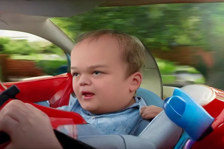 Image similar to vincent d'onofrio as kingpin driving a little tikes cozy coupe, movie still, from the new daredevil movie, 8 k, realistic