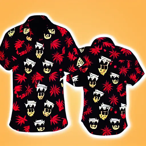 Image similar to a Shadow the Hedgehog themed Hawaiian shirt pattern