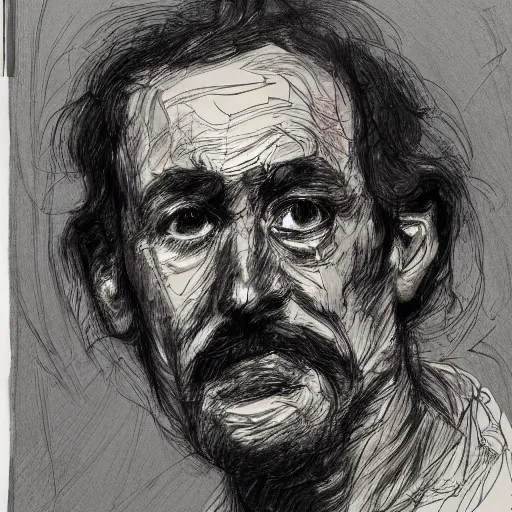 Image similar to a realistic yet scraggly portrait sketch of the side profile of a stern and sophisticated david bryne, trending on artstation, intricate details, in the style of frank auerbach, in the style of sergio aragones, in the style of martin ansin, in the style of david aja, in the style of mattias adolfsson