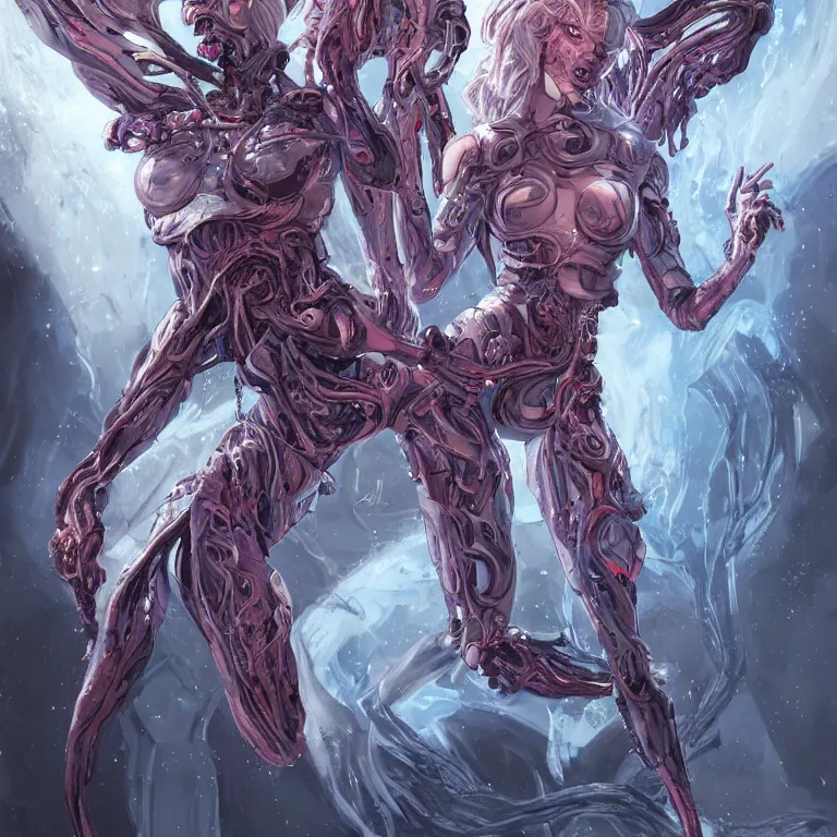 Image similar to comic art,Sprial, a gorgeous beautiful female six-armed Mutant and Cyborg Sorcerer with white hair long legs standing at a dimensional gateway,full character design,8k,art by Stanley Artgermm,Travis Charest,Carne Griffiths,trending on Artstation,face enhance,hyper detailed,full of colour,cinematic,dynamic lighting