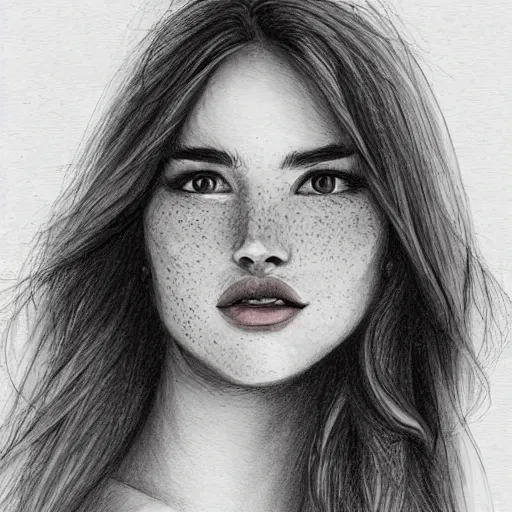 Image similar to beautiful young woman face with light freckles artist sketch closeup