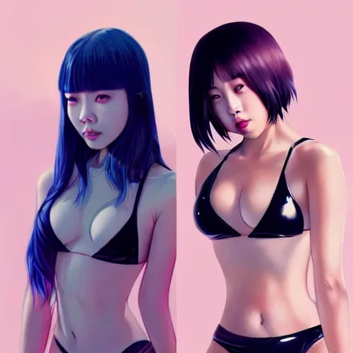 Image similar to a beautiful young korean kpop star billie eilish lucy liu alluring instagram model in elaborate latex bikini tank top, tank top made from latex demon faces, by guweiz and wlop and ilya kuvshinov and artgerm and, aesthetic, gorgeous, stunning, alluring, attractive, artstation, deviantart, pinterest, digital art