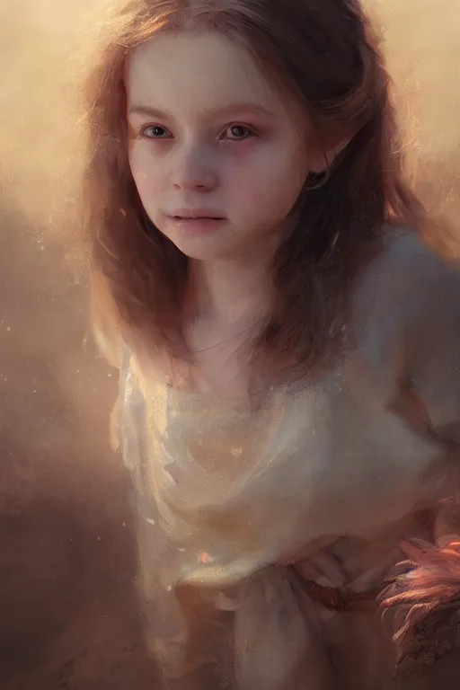 Image similar to medieval little girl, joyful, hope, dreaming, close - up portrait, intricate, elegant, volumetric lighting, scenery, digital painting, highly detailed, artstation, sharp focus, illustration, concept art, ruan jia, steve mccurry