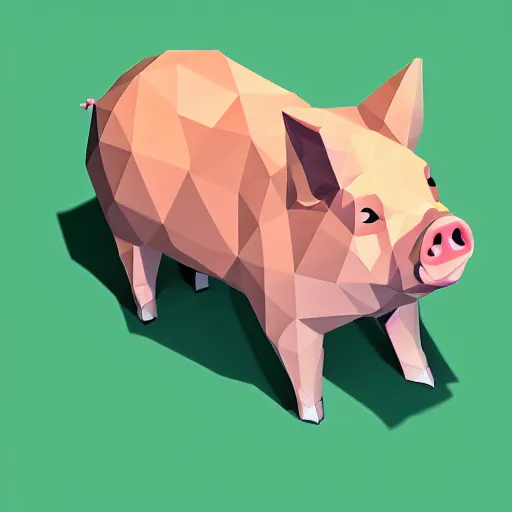 Image similar to low poly pig, isometric view, blank background