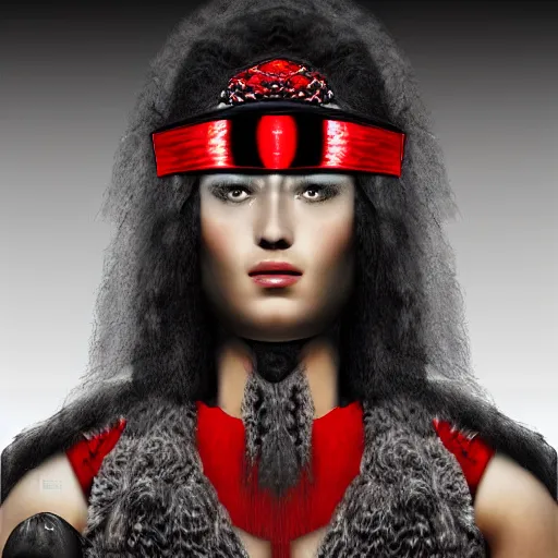 Prompt: portrait of an ancient warrior red and black theme studio photo realistic