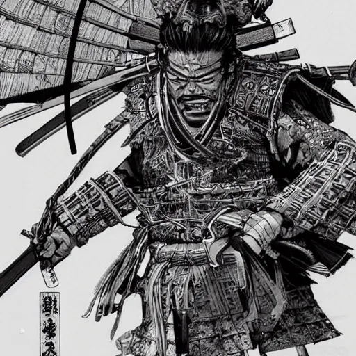 Image similar to a close up of an enraged samurai, stunning details, by kim jung gi