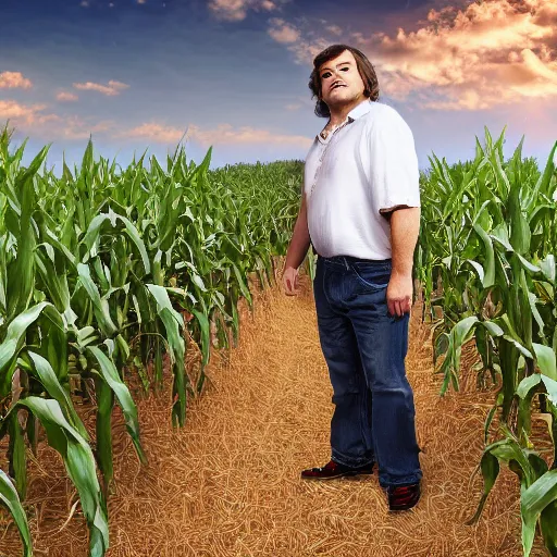 Prompt: jack black in a cornfield, staring creepily