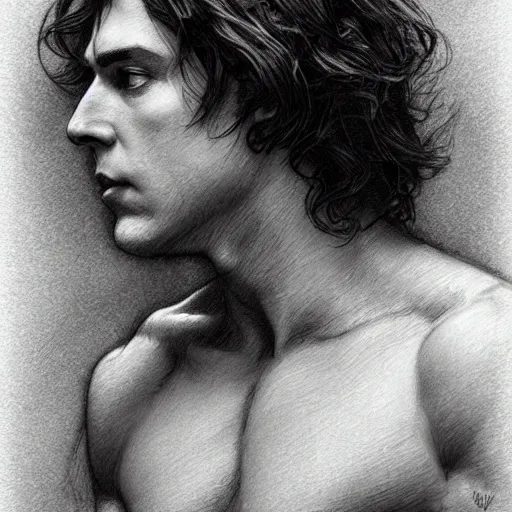 Image similar to amazing lifelike award winning pencil illustration of Oscar Wilde Bodybuilding trending on art station artgerm Greg rutkowski alphonse mucha cinematic