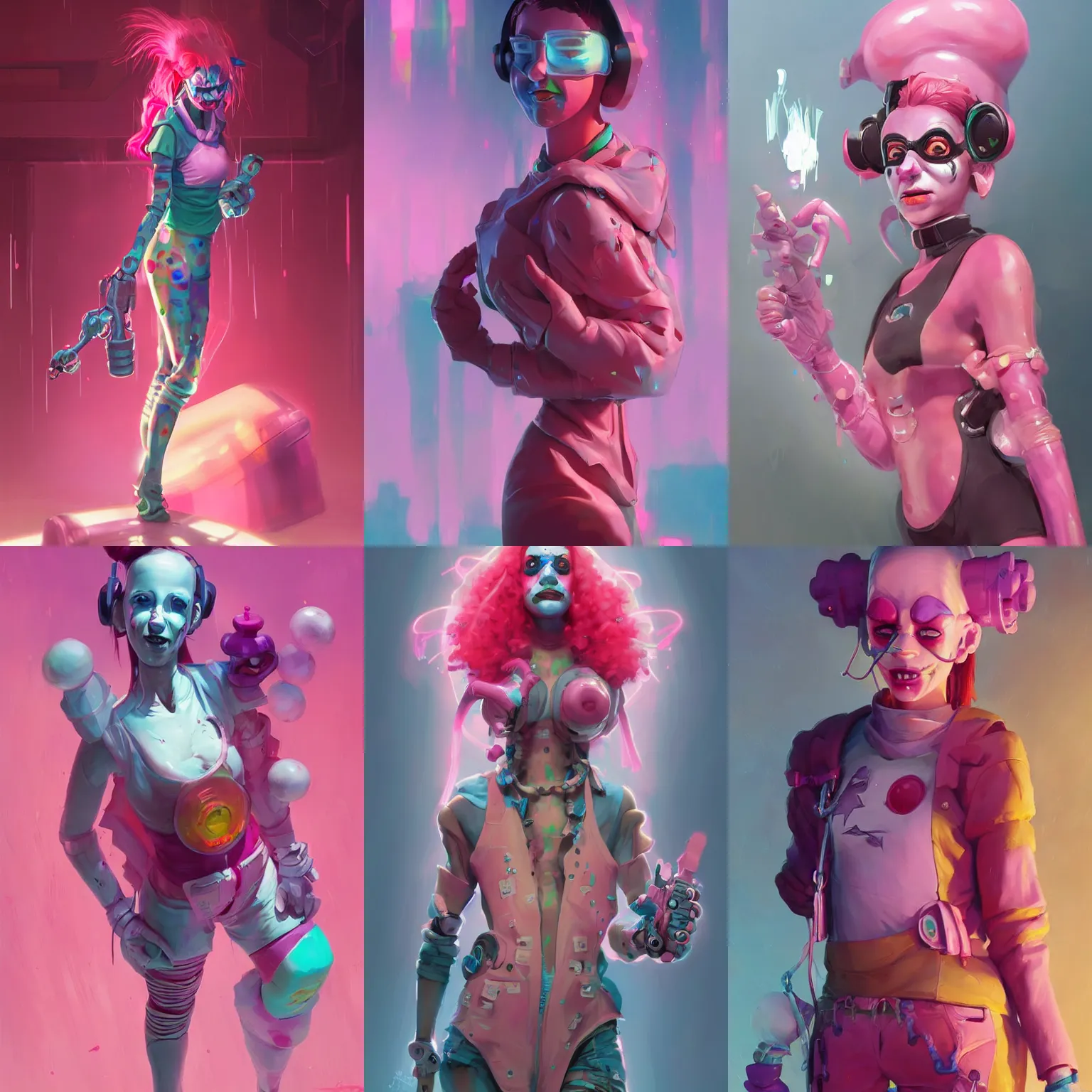 Prompt: cyberpunk clown girl made of pink slime, cartoon, transparent, behance hd artstation by jesper ejsing by rhads, makoto shinkai and lois van baarle, ilya kuvshinov, ossdraws