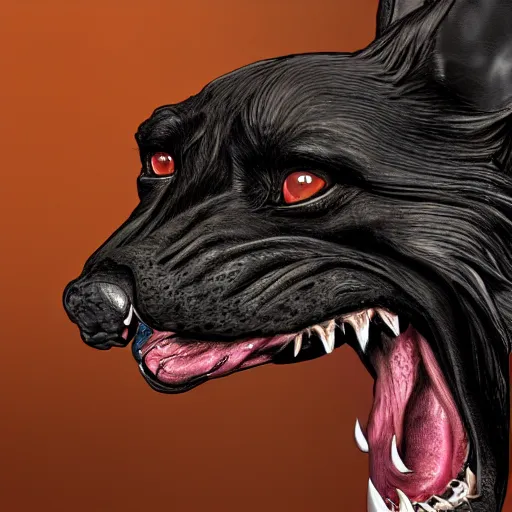 Image similar to venom dog version, ultra realistic, highly detailed, photorealism, scary, intricate detail, high res, textures, extremes, dark, twisted, black, wiry, superhero, antihero, powerful, teeth, licking tongue, dog, hair, german shepard trending on artstation