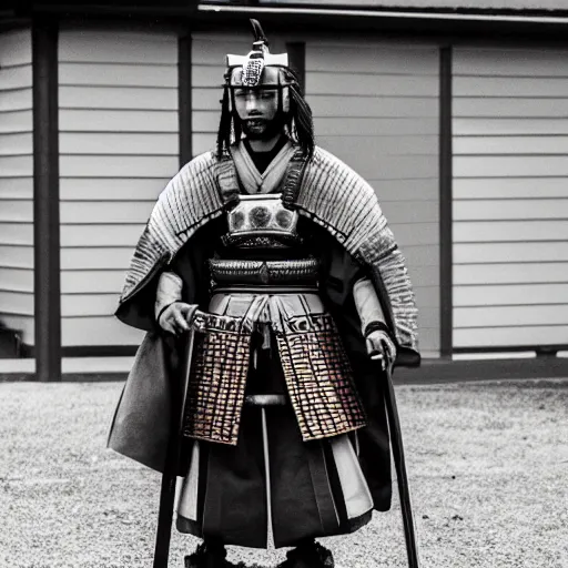 Image similar to a samurai arriving home after a long day of work