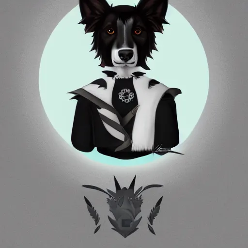 Prompt: a portrait of an anthropomorphic border collie with gothic attire, furaffinity, furry fandom, digital painting, cute