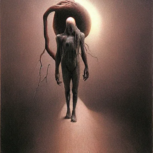 Image similar to nightmare painted by zdzisław beksinski