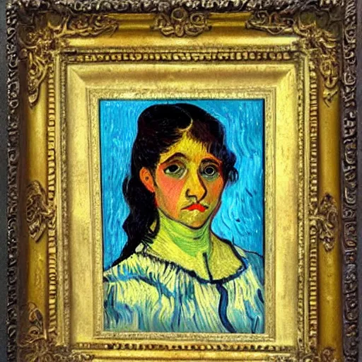 Prompt: painting of a cute roman - mexican girl lady angel by van gogh, fine art