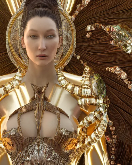 Image similar to a highly detailed metahuman 4 k close up render of an alien goddess bella hadid monument jibaro in iris van herpen dress schiaparelli in diamonds crystals swarovski and jewelry iridescent in style of alphonse mucha gustav klimt trending on artstation made in unreal engine 4