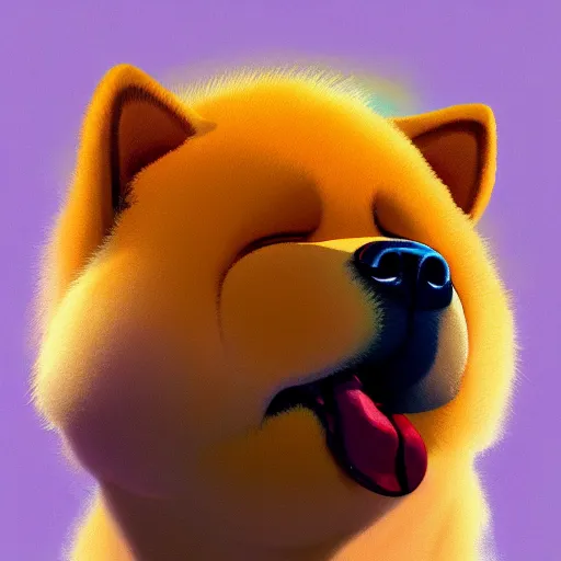 Image similar to goro fujita ilustration a dog of the chow chow breed drinks, clean, fluffy with a lot of hair, happy by goro fujita, painting by goro fujita, sharp focus, highly detailed, artstation