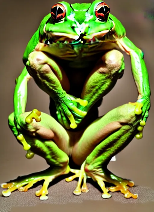 Prompt: muscular frog, strong frog, tall frog, beefy frog, handsome frog