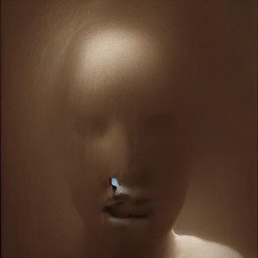 Prompt: woman face staring, portrait, flash photograph, fisheye, by Zdzislaw Beksinski