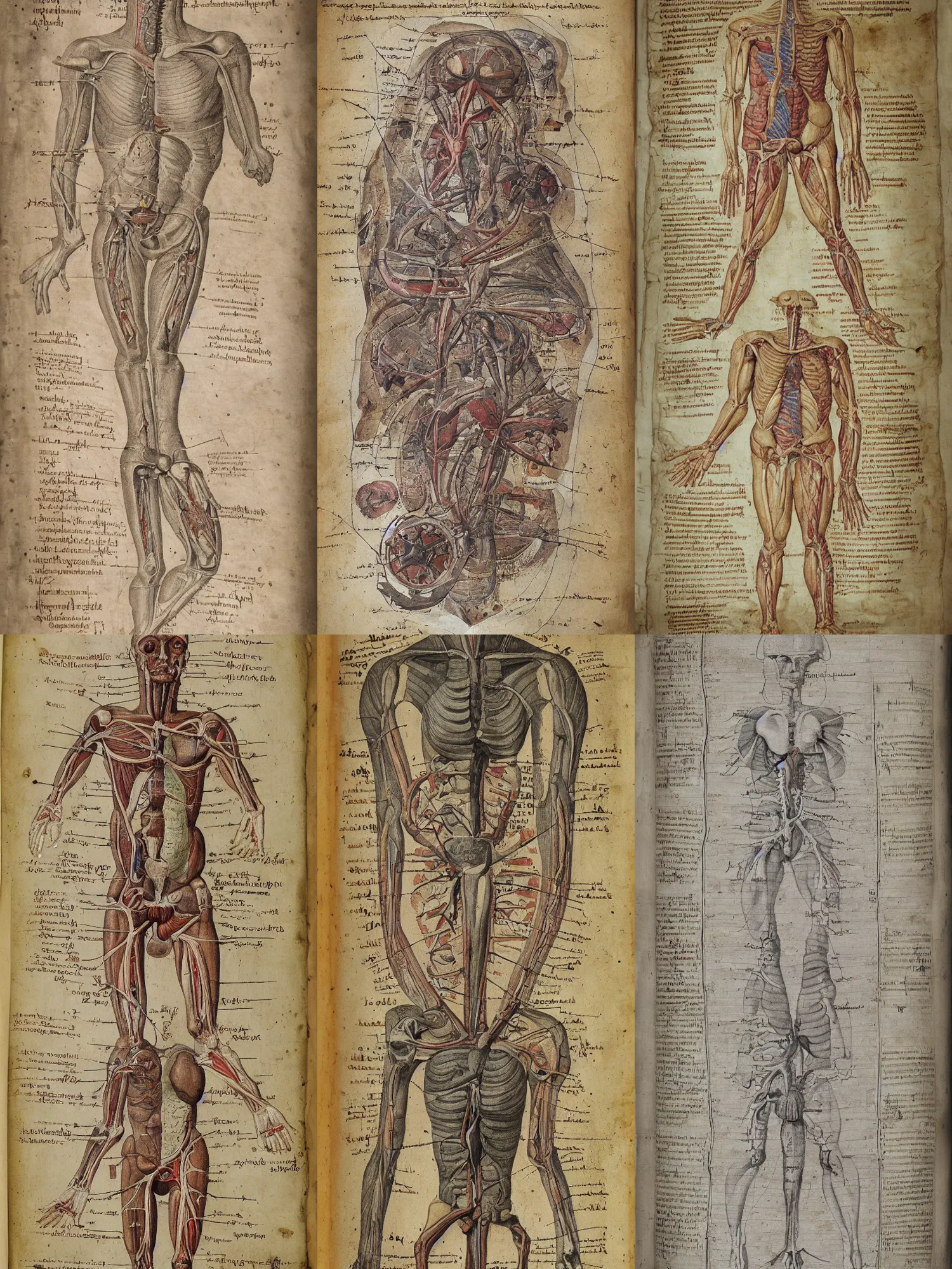 Prompt: Ancient manuscript anatomical diagram of an interstellar starship