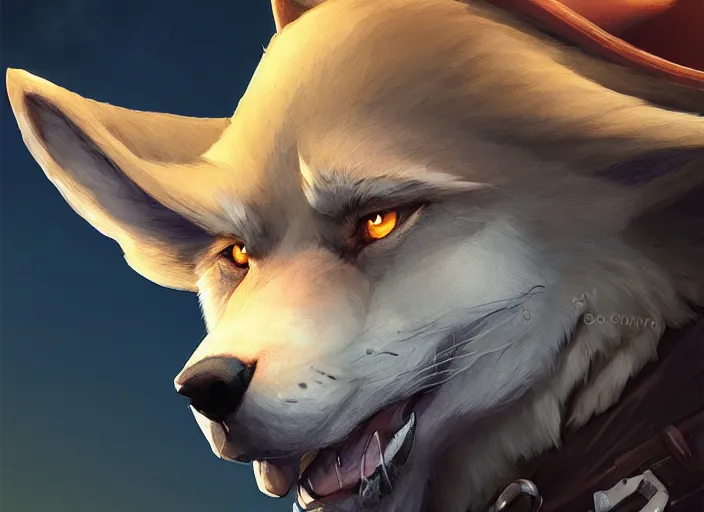 Image similar to character portrait icon of the anthro male anthropomorphic wolf fursona wearing cowboy outfit wild west desperado character design stylized by charlie bowater, ross tran, artgerm, and makoto shinkai, detailed, soft lighting, rendered in octane