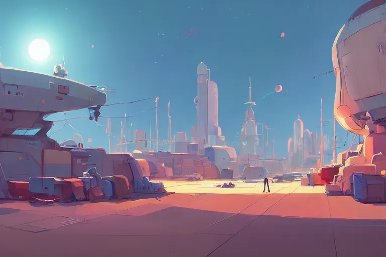 Prompt: space shipyard, cory loftis, james gilleard, atey ghailan, makoto shinkai, goro fujita, studio ghibli, rim light, exquisite lighting, clear focus, very coherent, plain background, soft painting