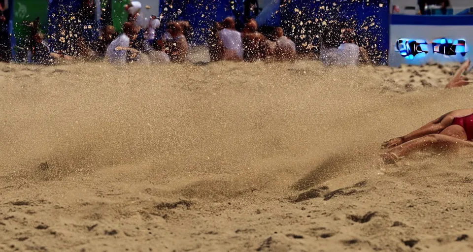 Image similar to olympic swimming in sand instead of water, extremely coherent, motion blur