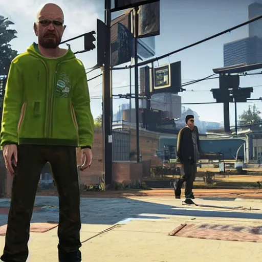 Prompt: screenshot of walter white and jesse pinkman as npcs in watch dogs 1 (2014)