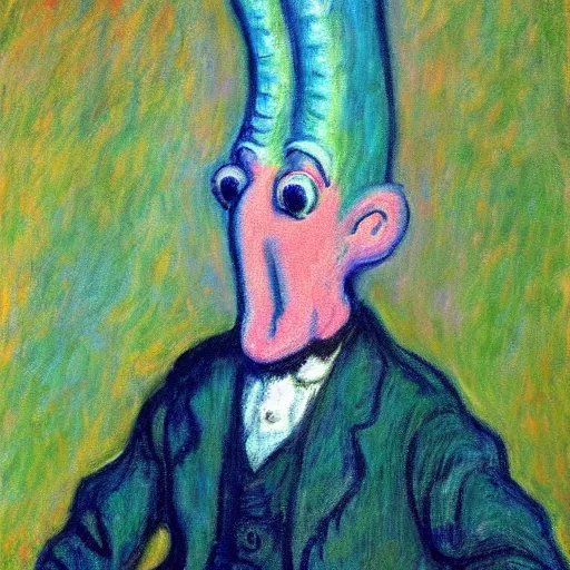 Image similar to handsome squidward portrait, monet art style