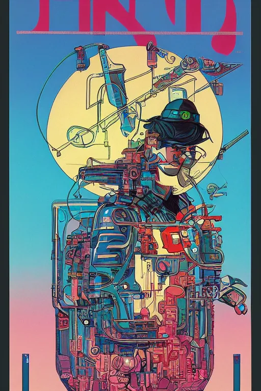 Prompt: 1 9 7 9 omni magazine cover of hiroyuki sanada in a rice hat. stylized cyberpunk art by josan gonzalez.