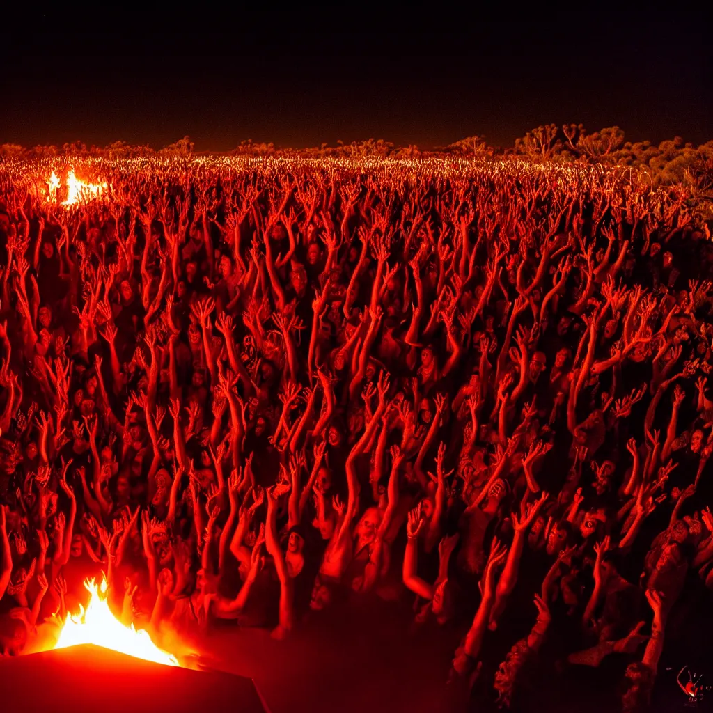 Image similar to dancefloor kismet, revellers, front left speaker, fire, night, the australian desert, zaha hadid, xf iq 4, 1 5 0 mp, 5 0 mm, f 1. 4, iso 2 0 0, 1 / 1 6 0 s, dawn, golden ratio, rule of thirds