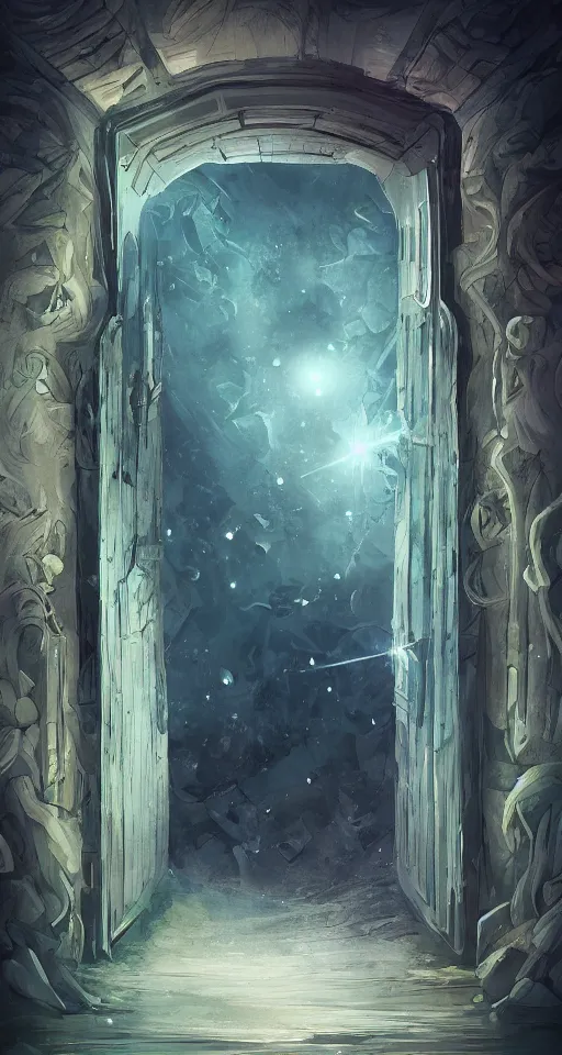 Prompt: A beautiful artwork illustration, an entrance across dimensions, featured on artstation, wide angle, vertical orientation