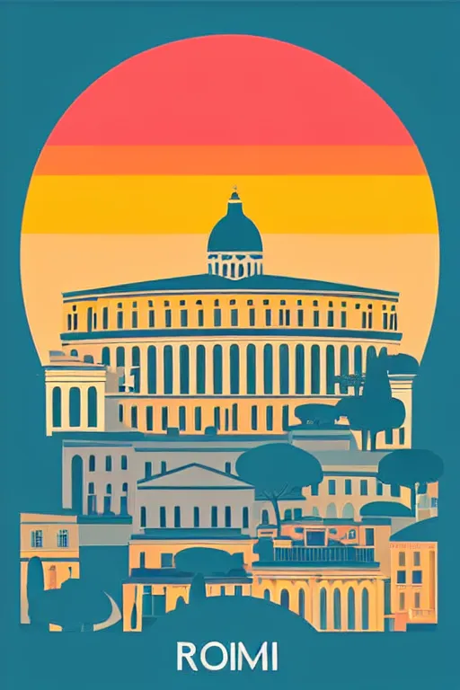 Image similar to minimalist boho style art of colorful rome at sunrise, illustration, vector art