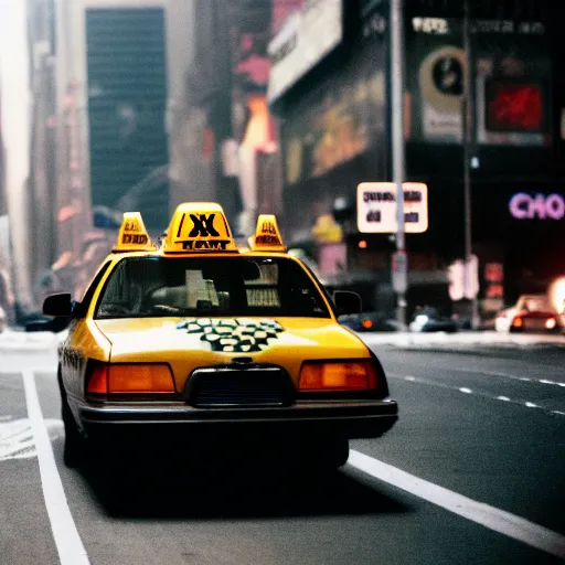 Prompt: a taxi driver in a cinematic shot of new york at 5 am, canon eos c 3 0 0, ƒ 1. 8, 3 5 mm, 8 k, medium - format print, inspired by roger deakins cinematography