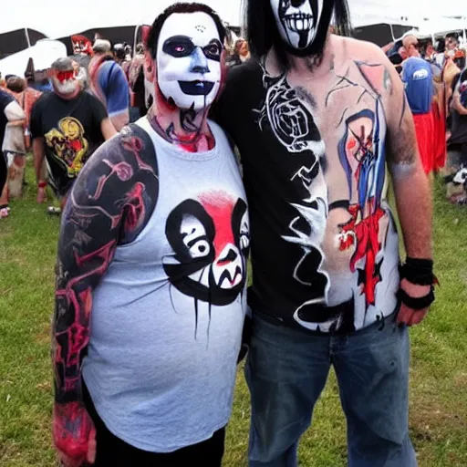 Image similar to joe biden wearing juggalo facepaint, photo taken at gathering of the juggalos