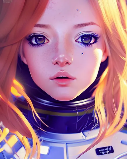 Prompt: portrait Anime space cadet girl cute-fine-face, pretty face, realistic shaded Perfect face, fine details. Anime. realistic shaded lighting by Ilya Kuvshinov Giuseppe Dangelico Pino and Michael Garmash and Rob Rey, IAMAG premiere, aaaa achievement collection, elegant freckles, fabulous blonde hair