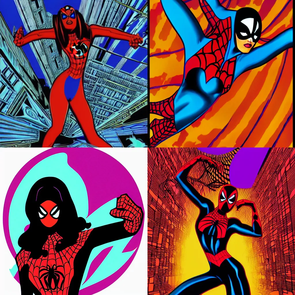 Prompt: spider-woman digital art psychedelic jim steranko style