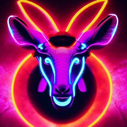 Prompt: synthwave goat face with neon horns, detailed face, sharp focus, synthwave art, aesthetic, octane render, raw, cinematic