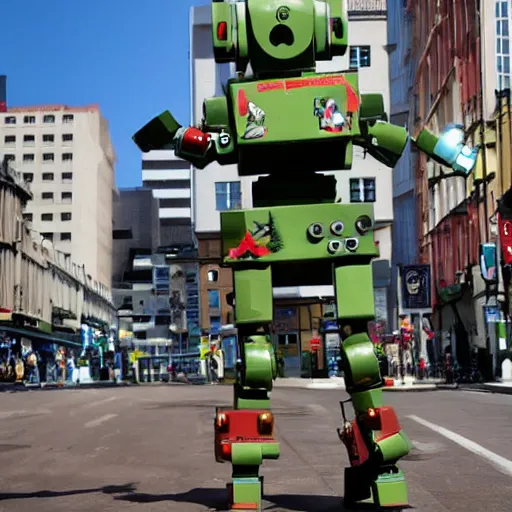 Image similar to giant toy soldier robot destroying a city