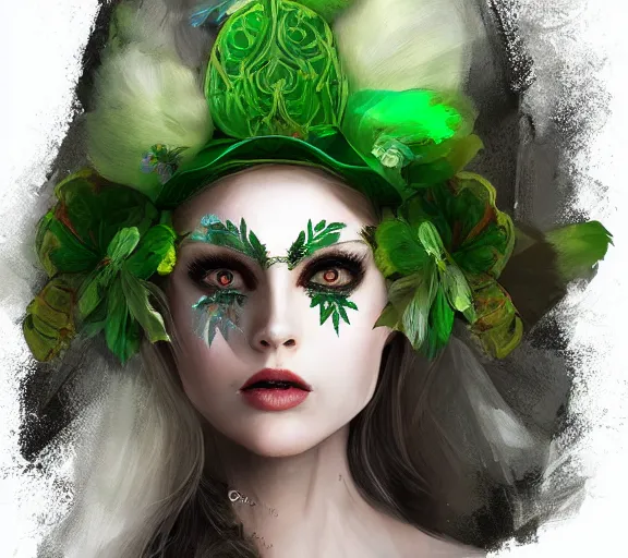 Prompt: beautiful female character inspired by st patricks day parade and floral headdress vampire bounty hunter | | digital artwork made by greg rutswork, anna dittmann and lois van barlee, symmetrical rim light, anatomically correct