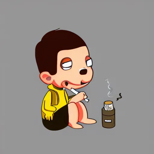 Prompt: digital illustion of baby grogu smoking a cigarette, sitting next to a discarded pack of cigarettes, deviantArt, artstation, artstation hq, hd, 4k resolution