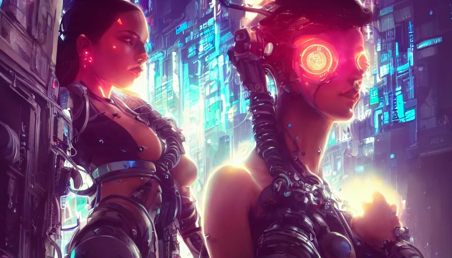 Image similar to contiousness, cyberpunk gorgeous goddess, neon, alterd carbon, mech suit, fibonacci, sweat drops, insane, intricate, highly detailed, digital painting, artstation, concept art, smooth, sharp focus, illustration, Unreal Engine 5, 8K, art by artgerm and greg rutkowski and alphonse mucha