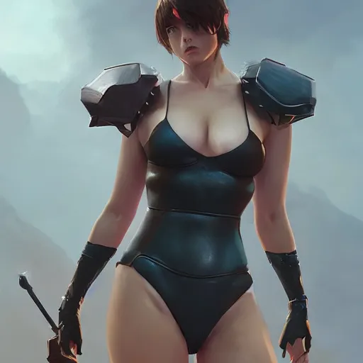 Image similar to kodak portra. by wlop, ilya kuvshinov, krenz cushart, greg rutkowski, trending on pixiv. zbrush sculpt, octane, maya, houdini, vfx. cute amazon woman wearing bikini armor. digital painting. cinematic dramatic atmosphere, sharp focus, volumetric lighting.