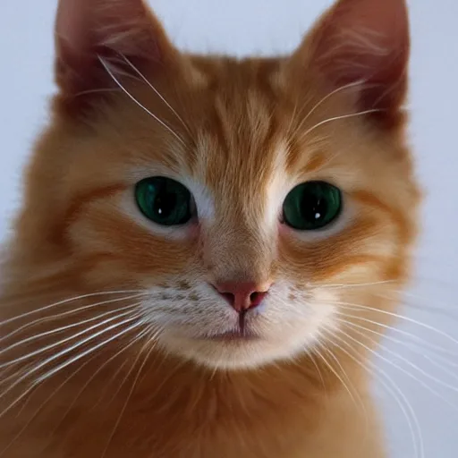 Image similar to an [ [ orange ] ] white black kitty front view