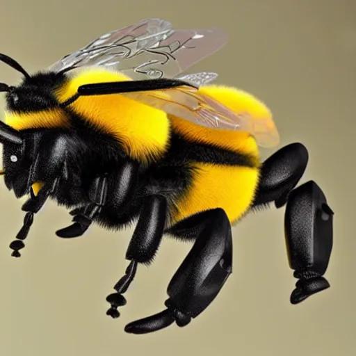 Prompt: flying mechanical bumble bee, mecha, combined with real corbiculae hair and metal 8k resolution n-9