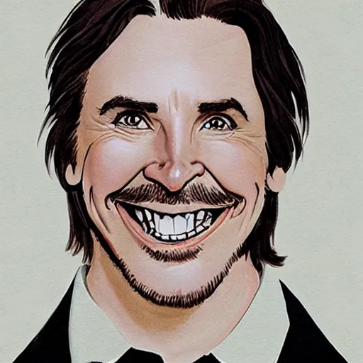 Image similar to caricature of christian bale, professional, silly