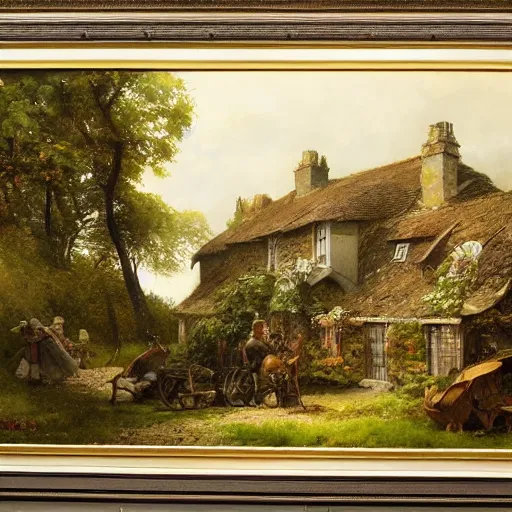 Image similar to Jean-Baptiste Monge and Alex Ross a artwork of an 19th century english cottage