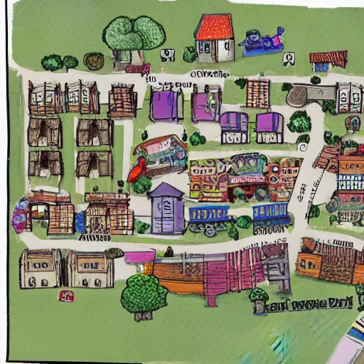 Image similar to a town map with town hall and playground sketches